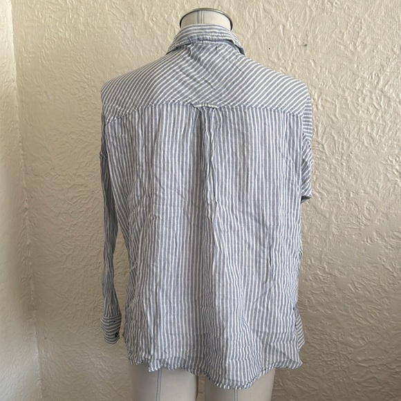 Urban Outfitters BGD Ladies Oversized Lightweight Woven Blue Yellow Stripe Shirt - Picture 5 of 9